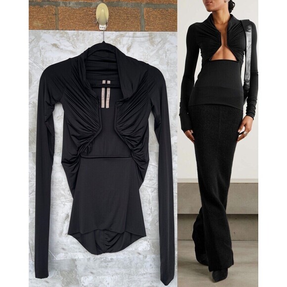Rick Owens Tops - RICK OWENS Cutout ruched stretch-jersey top size 36/6